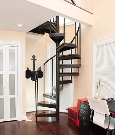 open frame traditional spiral staircase
