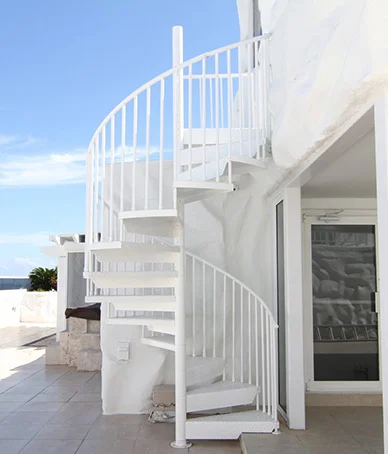 all white spiral staircase miami deck