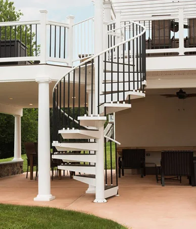 outdoor living space with spiral stair