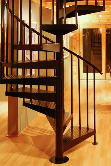 Log cabin steel spiral stair